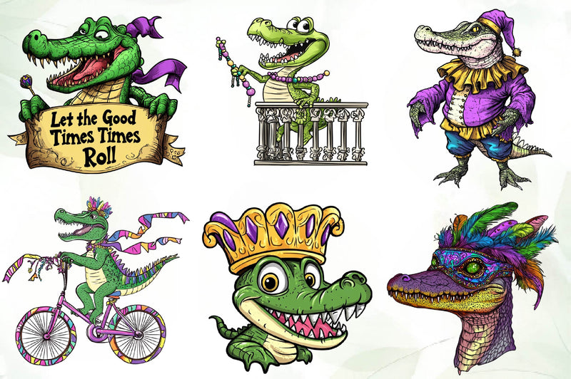 Mardi Gras Crocodile Clipart Bundle 1 - CraftNest - Digital Crafting and Art