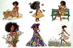 Floral Dress Black Girls Clipart Bundle - CraftNest - Digital Crafting and Art