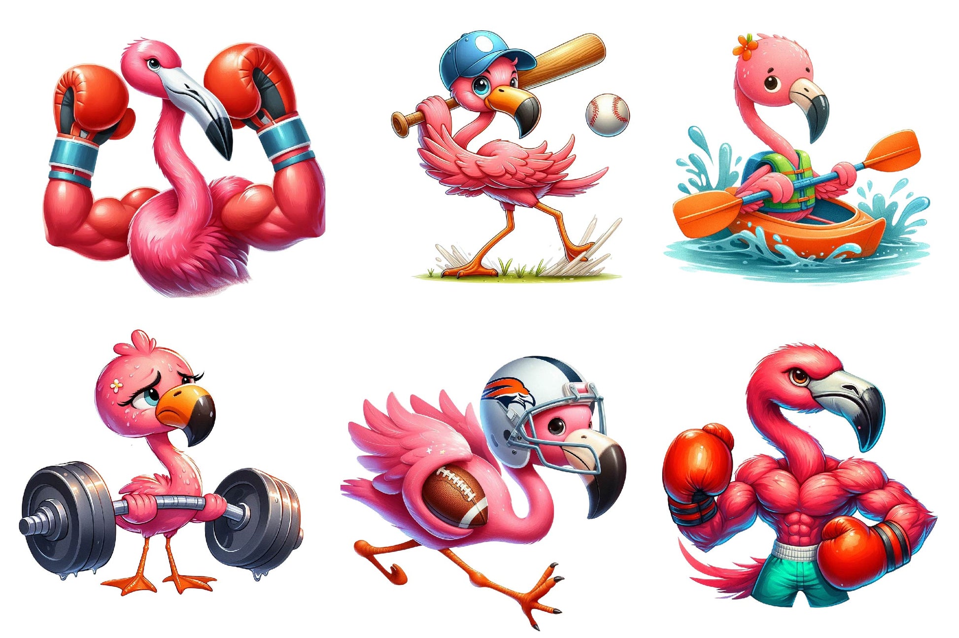 Cute Cartoon Sporty Flamingos Clipart Bundle - CraftNest - Digital Crafting and Art