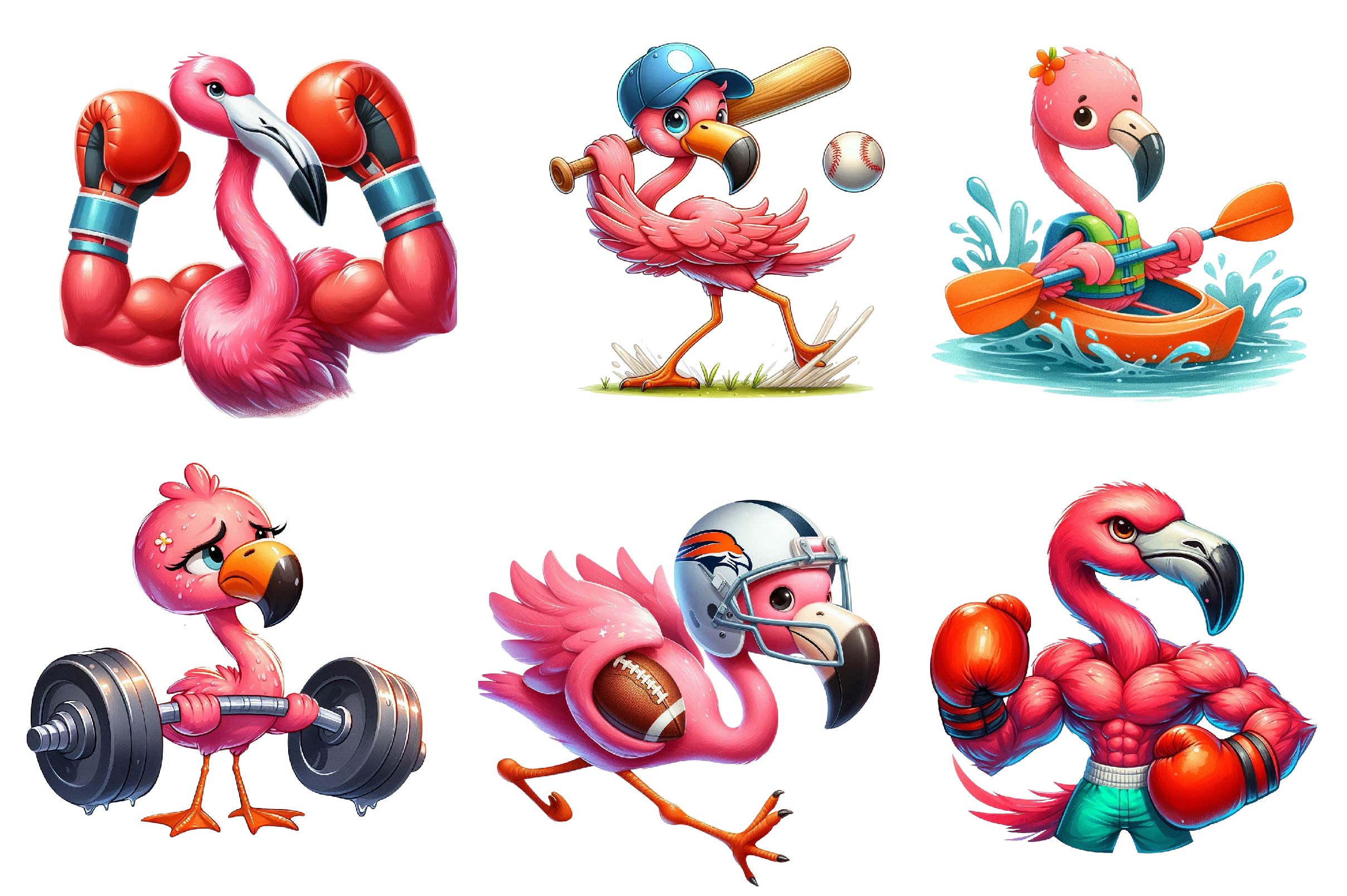 Cute Cartoon Sporty Flamingos Clipart Bundle - CraftNest - Digital Crafting and Art
