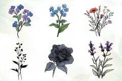 Black Wildflower Clipart Bundle - CraftNest - Digital Crafting and Art