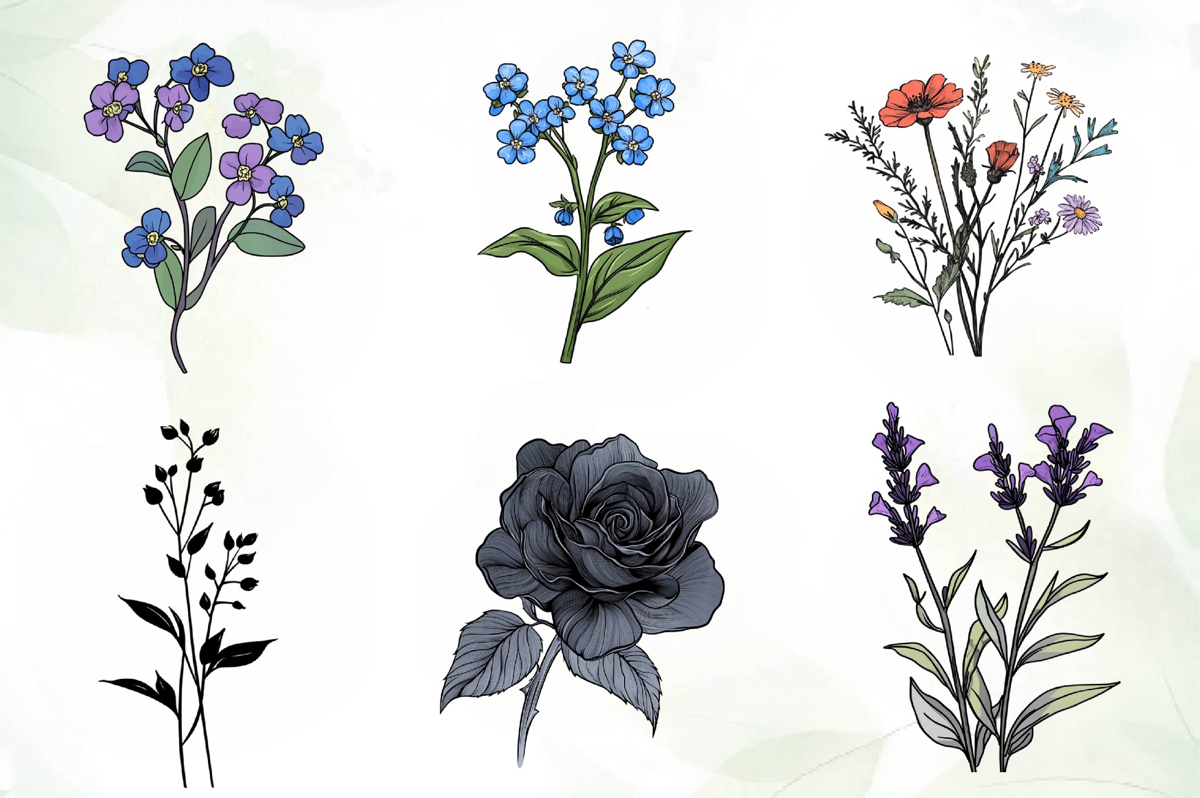 Black Wildflower Clipart Bundle - CraftNest - Digital Crafting and Art