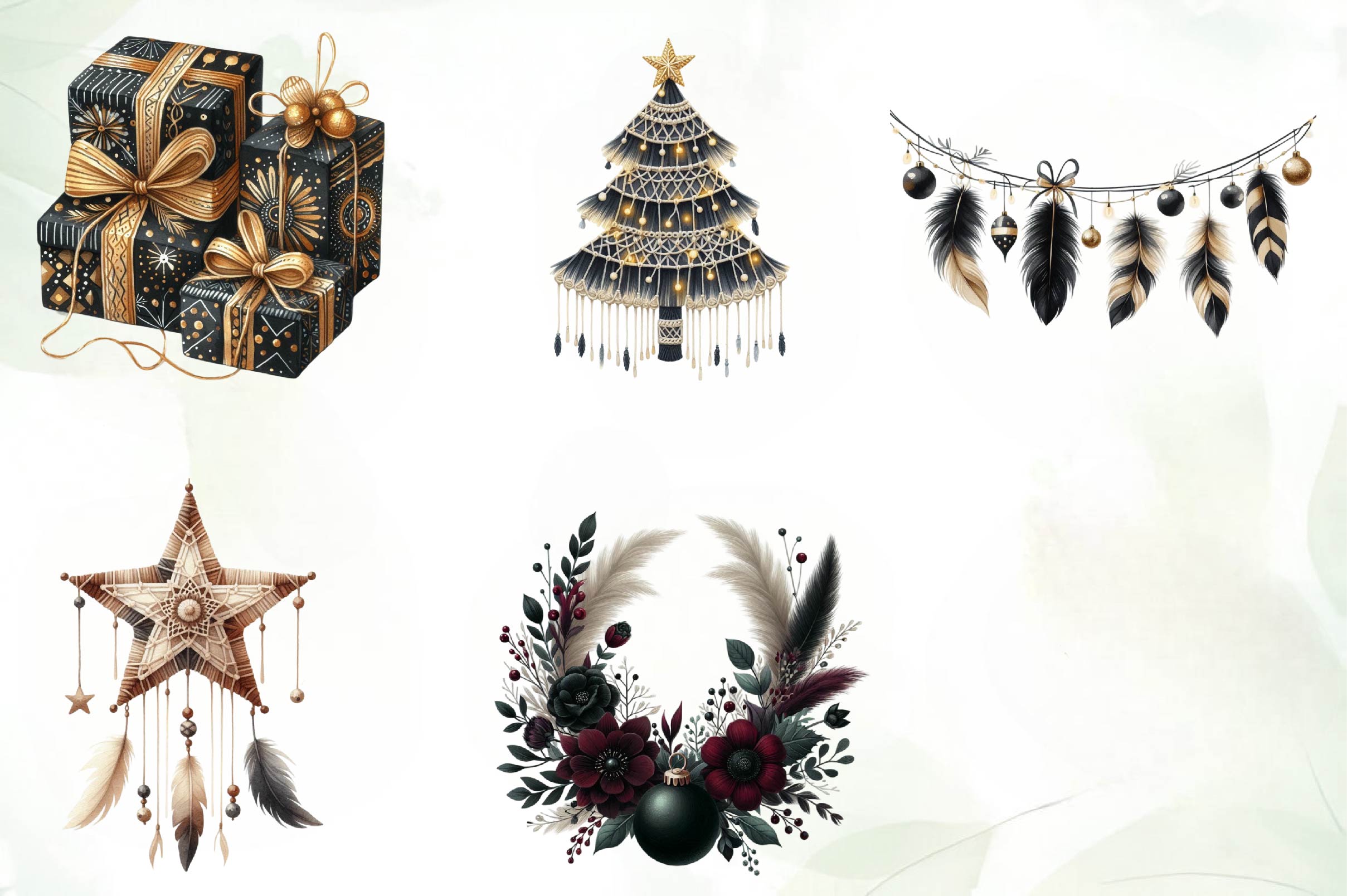 Boho Moody Christmas Clipart Bundle - CraftNest - Digital Crafting and Art