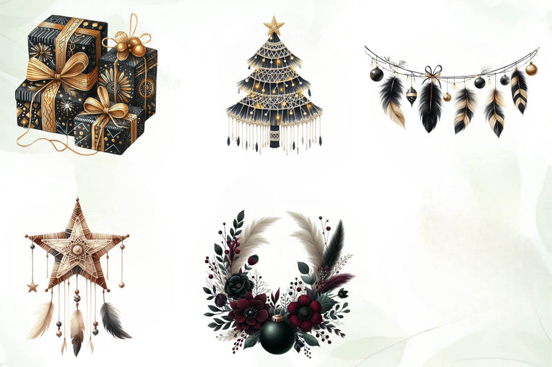 Boho Moody Christmas Clipart Bundle - CraftNest - Digital Crafting and Art