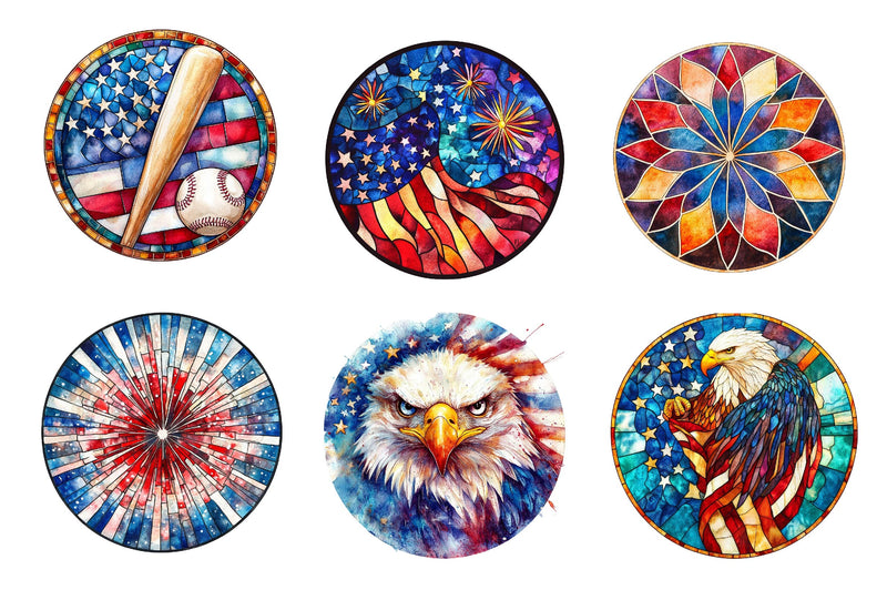 Round Stained Glass 4th Of July Clipart Bundle - CraftNest - Digital Crafting and Art