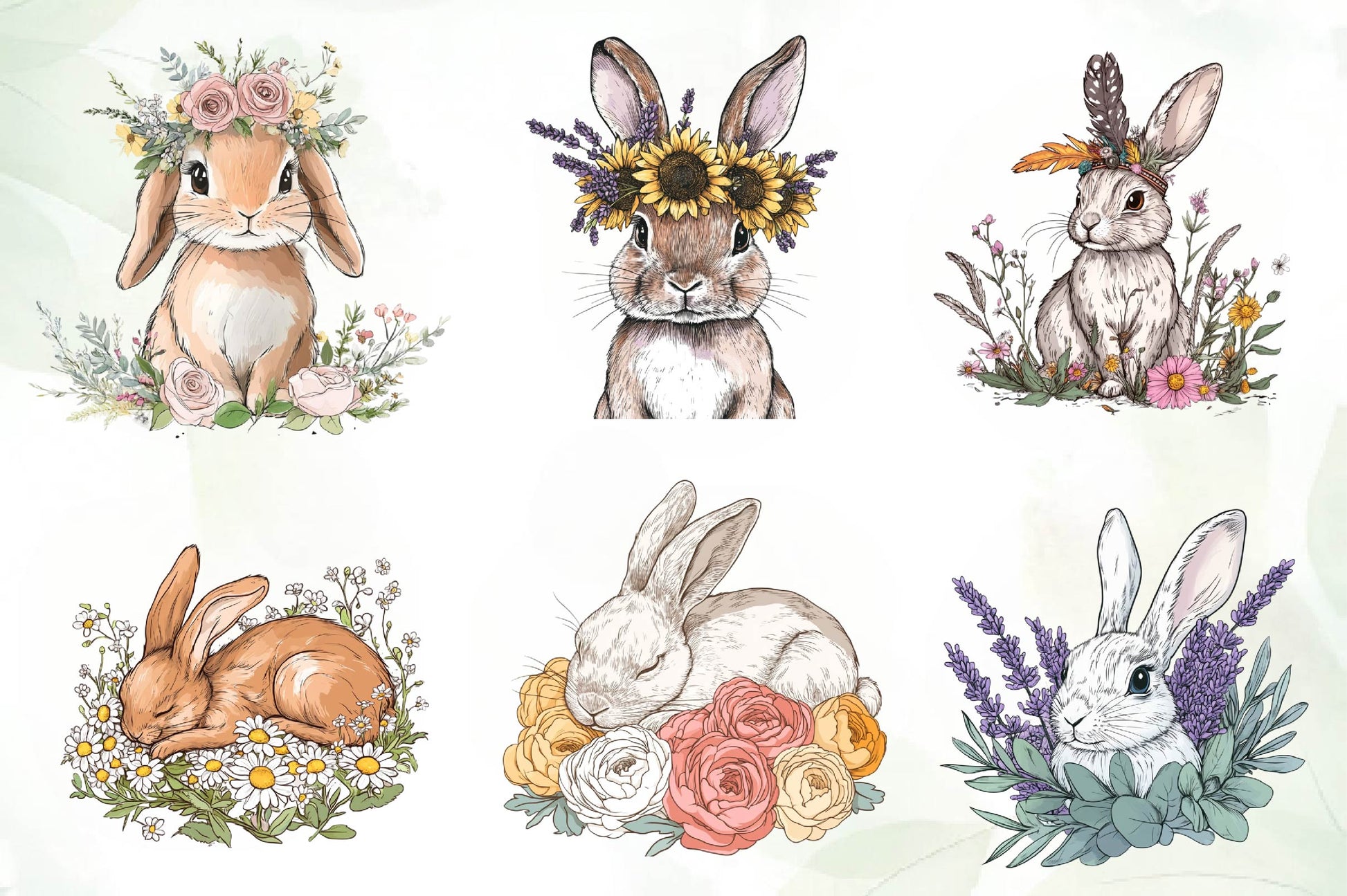 Boho Bunny & Spring Flowers Clipart Bundle - CraftNest - Digital Crafting and Art