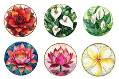 Round Stained Glass Tropical Flowers Clipart Bundle - CraftNest - Digital Crafting and Art