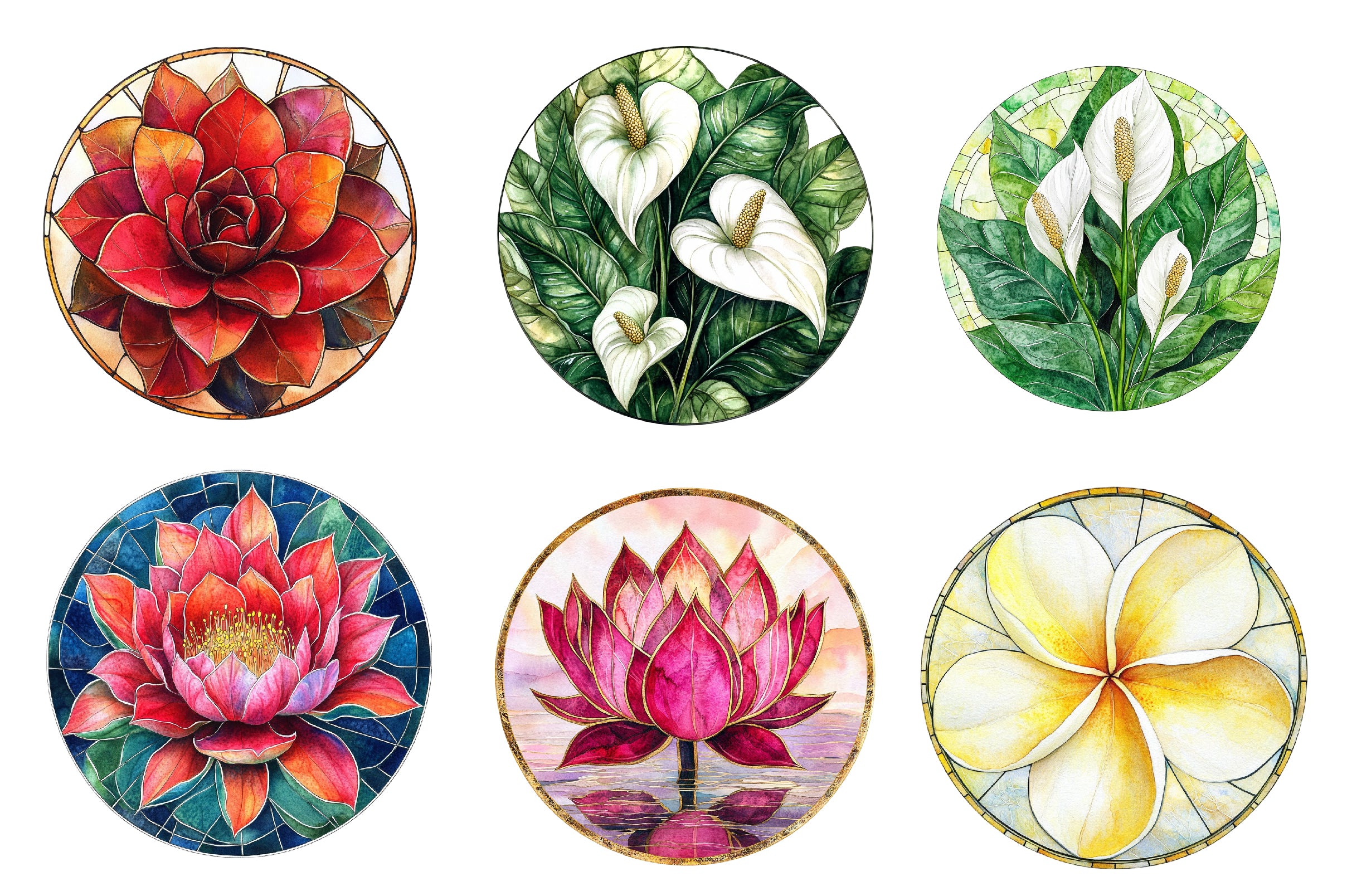 Round Stained Glass Tropical Flowers Clipart Bundle - CraftNest - Digital Crafting and Art