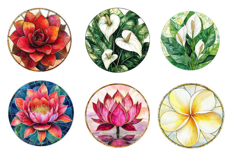 Round Stained Glass Tropical Flowers Clipart Bundle - CraftNest - Digital Crafting and Art