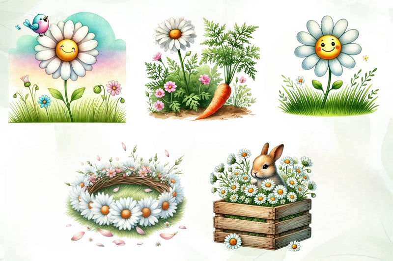 Spring Daisy Farm Clipart Bundle 1 - CraftNest - Digital Crafting and Art