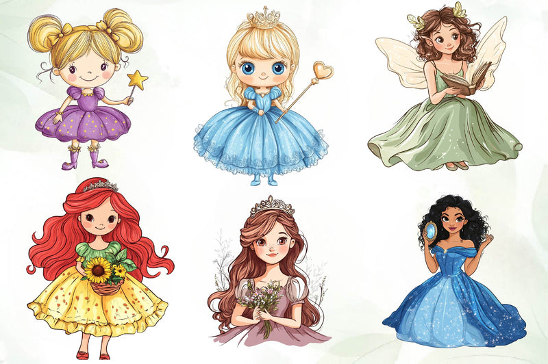 Cute Little Princess Illustration Clipart Bundle - CraftNest - Digital Crafting and Art