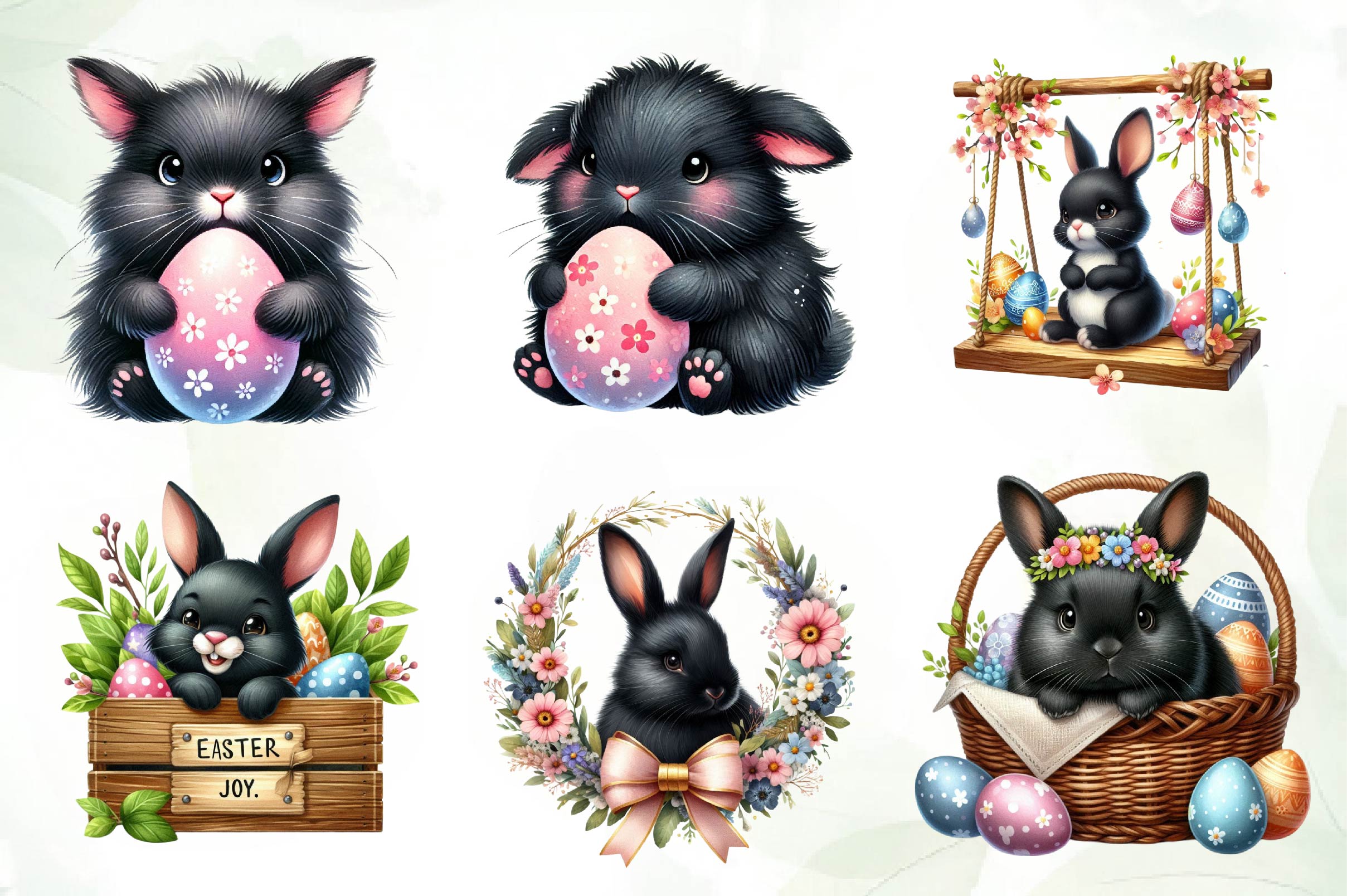 Cute Black Easter Bunny Clipart Bundle 1 - CraftNest - Digital Crafting and Art