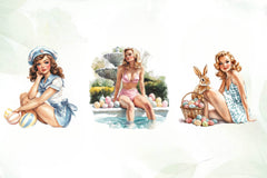 Vintage Easter Pin Up Girl Clipart Bundle - CraftNest - Digital Crafting and Art