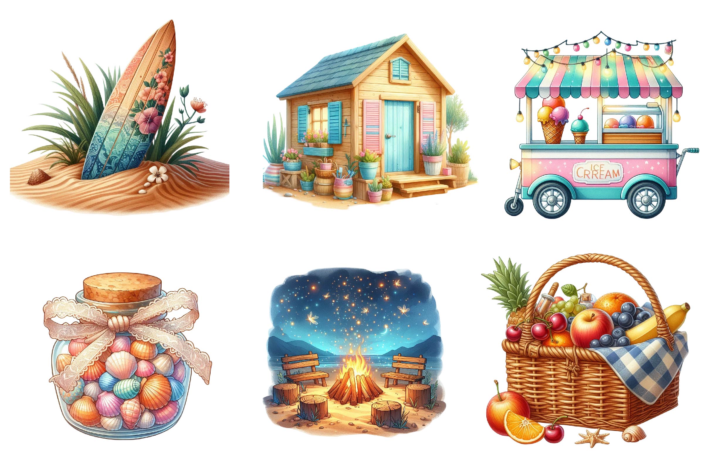 Vintage Beach Clipart Bundle - CraftNest - Digital Crafting and Art