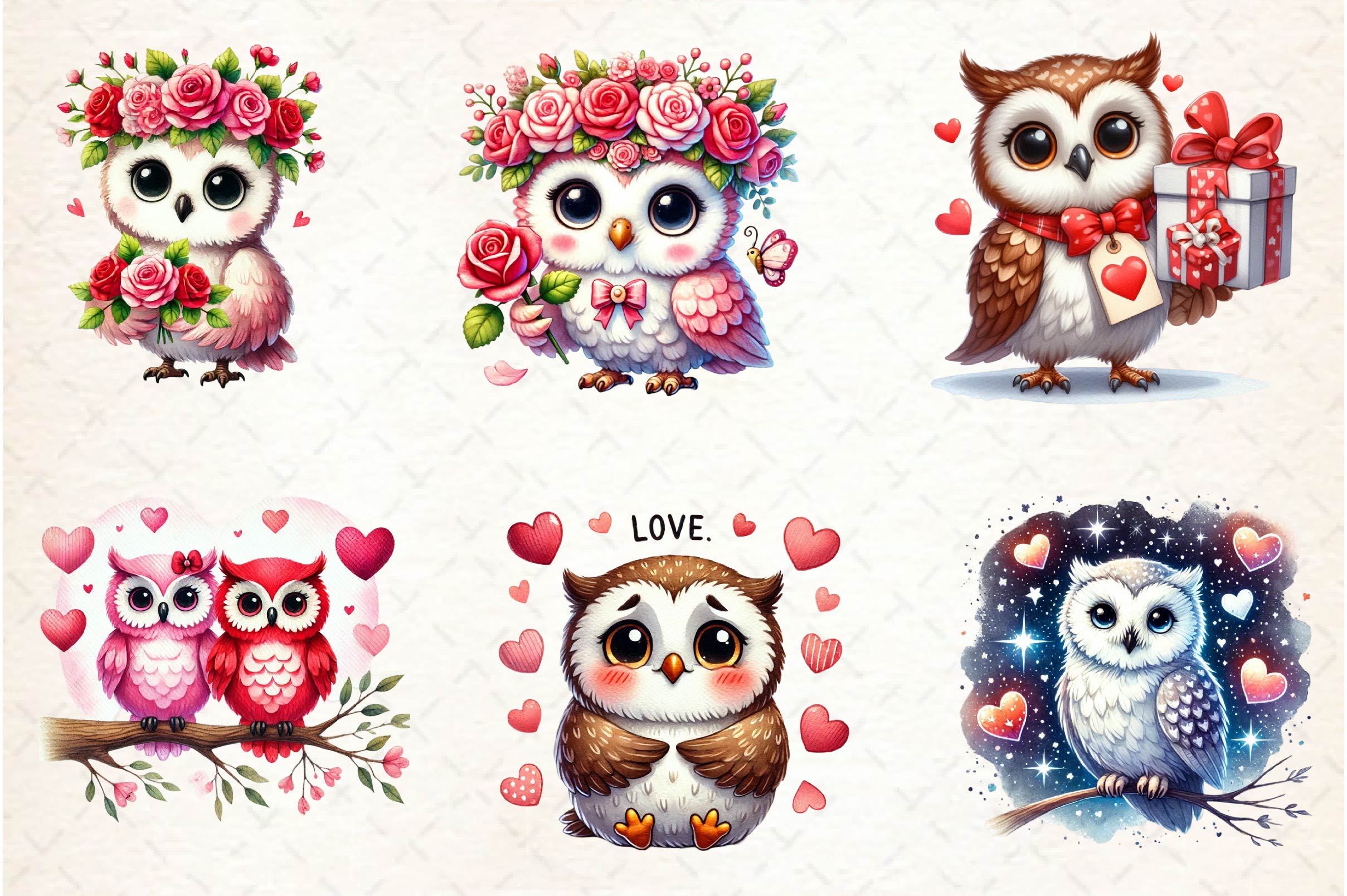 Cute Kawaii Owl Valentine Clipart Bundle - CraftNest - Digital Crafting and Art