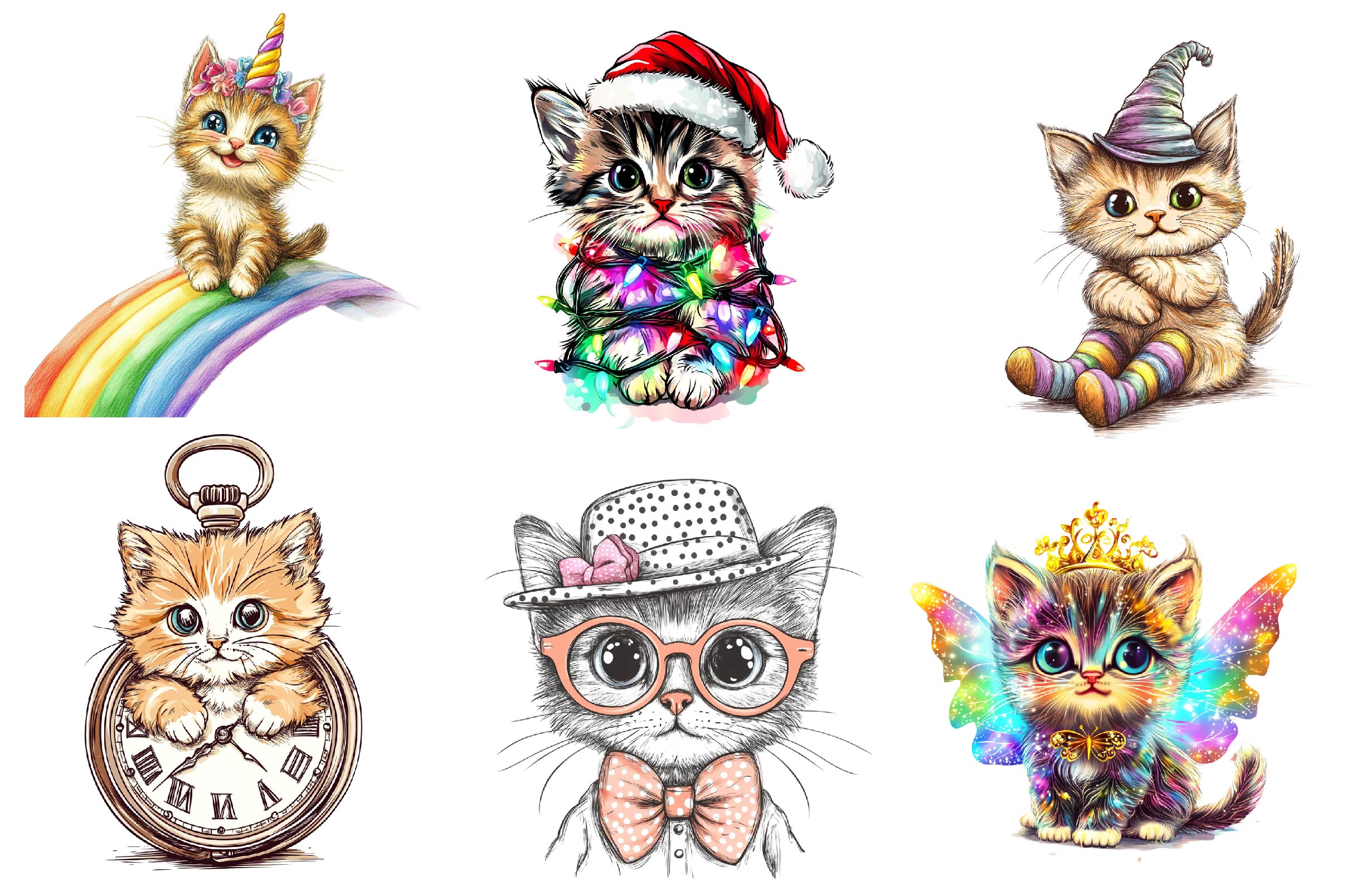Quirky Whimsical Kitten Clipart Bundle - CraftNest - Digital Crafting and Art