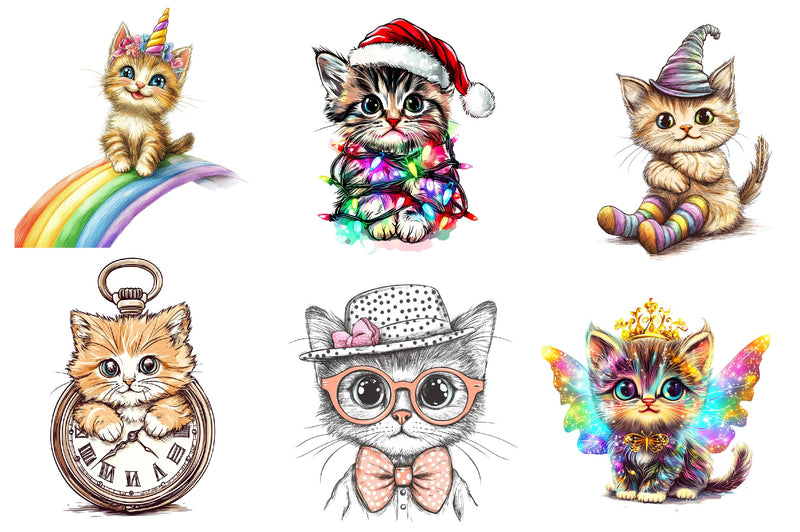 Quirky Whimsical Kitten Clipart Bundle - CraftNest - Digital Crafting and Art