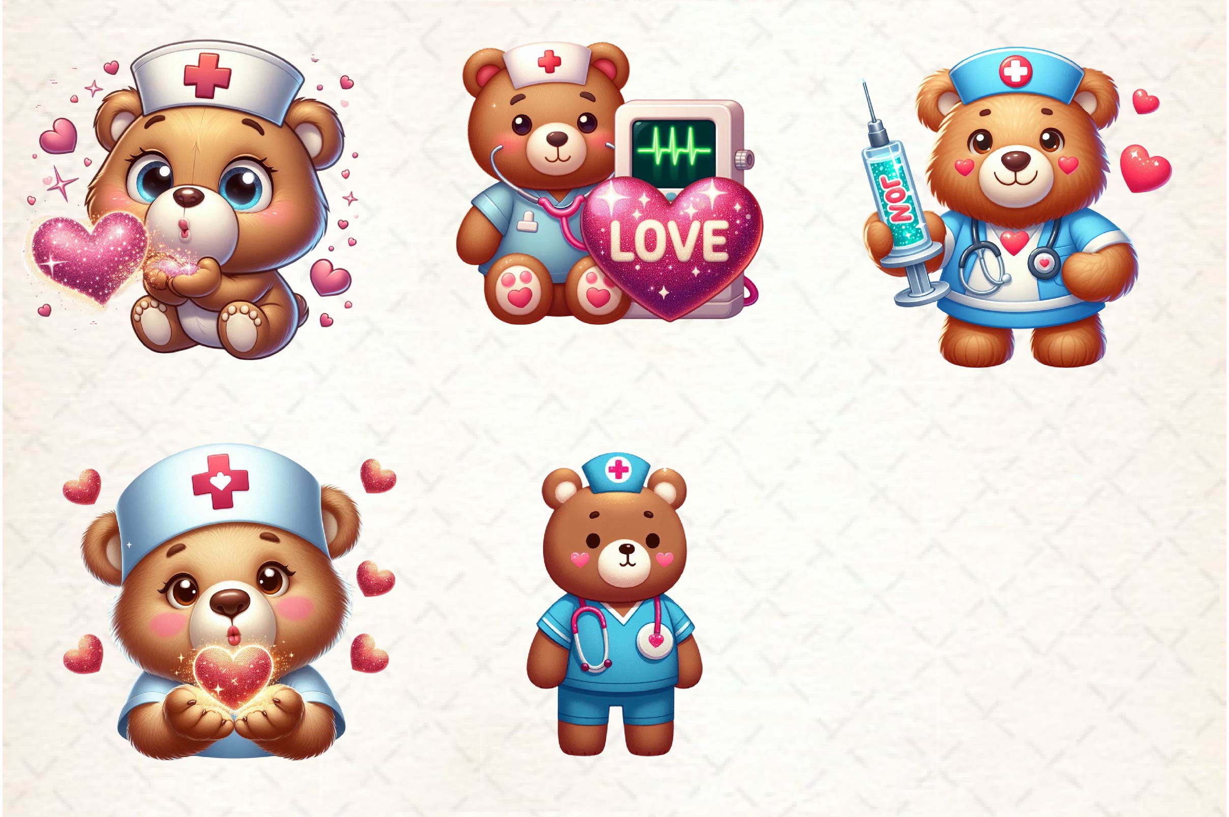 Bear Nurse Valentine Clipart Bundle - CraftNest - Digital Crafting and Art