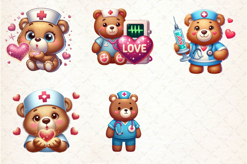 Bear Nurse Valentine Clipart Bundle - CraftNest - Digital Crafting and Art