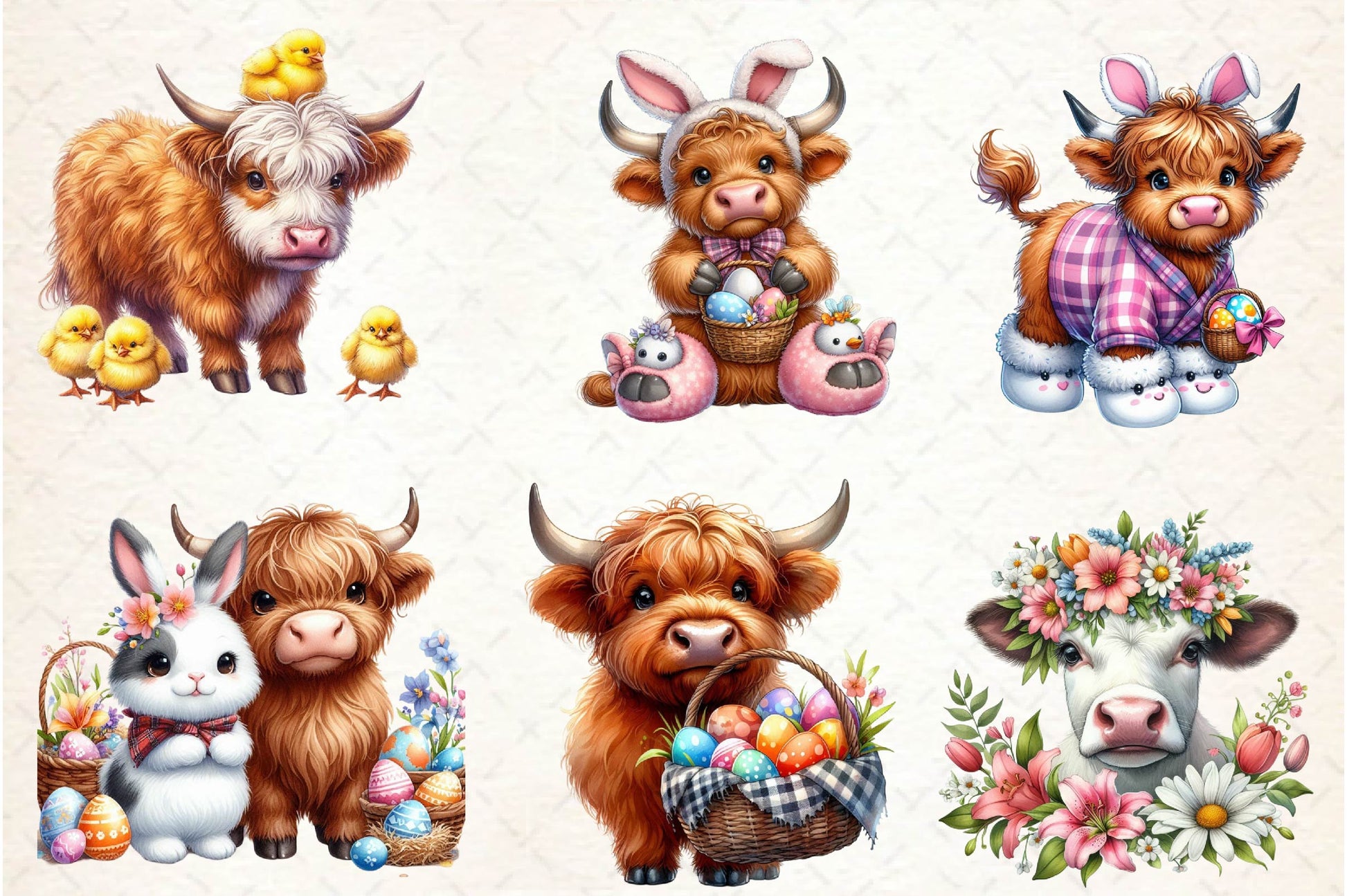 Cute Easter Highland Cow Clipart Bundle 1 - CraftNest - Digital Crafting and Art