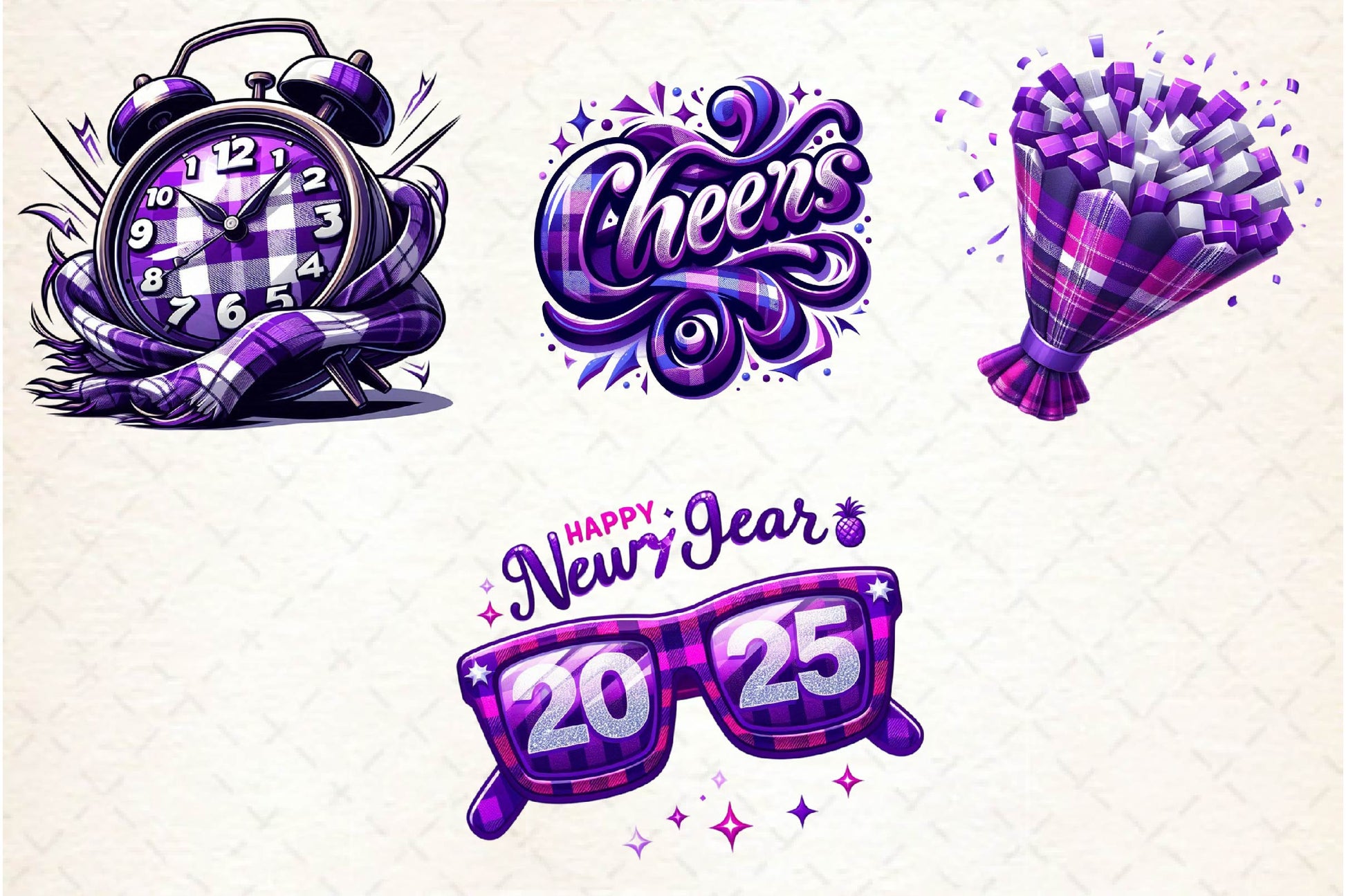 Purple New Year 2025 Clipart Bundle - CraftNest - Digital Crafting and Art