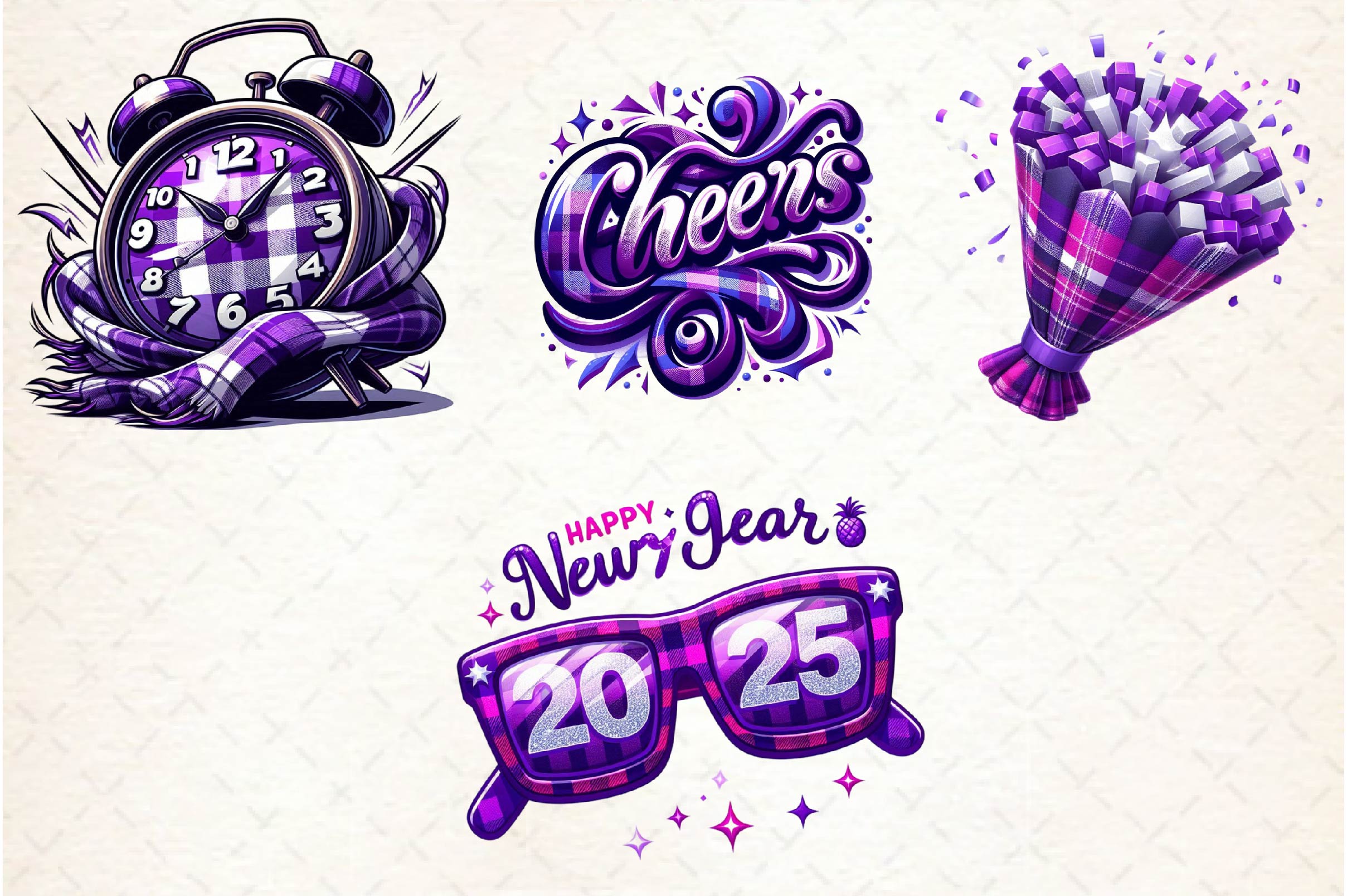 Purple New Year 2025 Clipart Bundle - CraftNest - Digital Crafting and Art