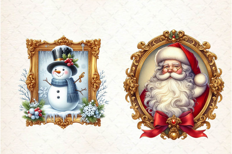 Vintage Christmas Framed Character Clipart Bundle - CraftNest - Digital Crafting and Art