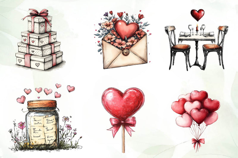 Hand Drawn Valentines Day Clipart Bundle - CraftNest - Digital Crafting and Art