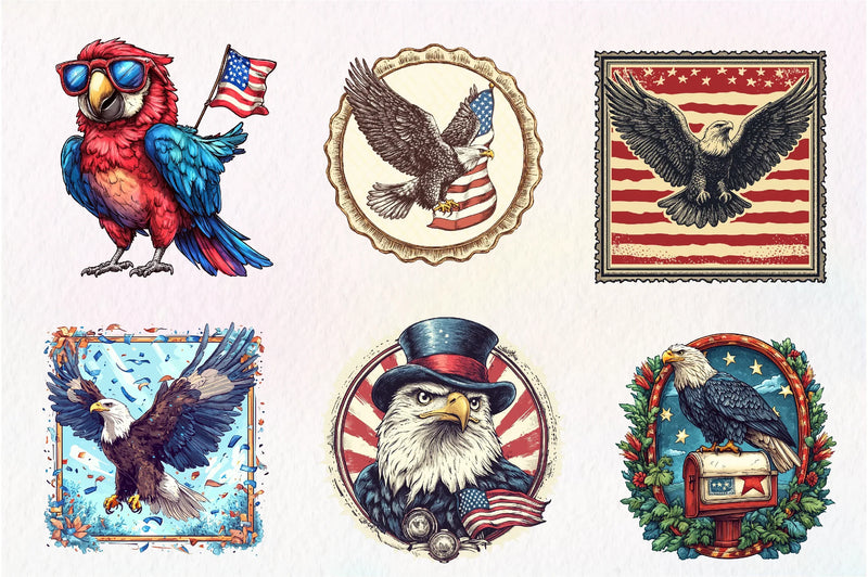Patriotic Eagle Postage Stamp Clipart Bundle - CraftNest - Digital Crafting and Art