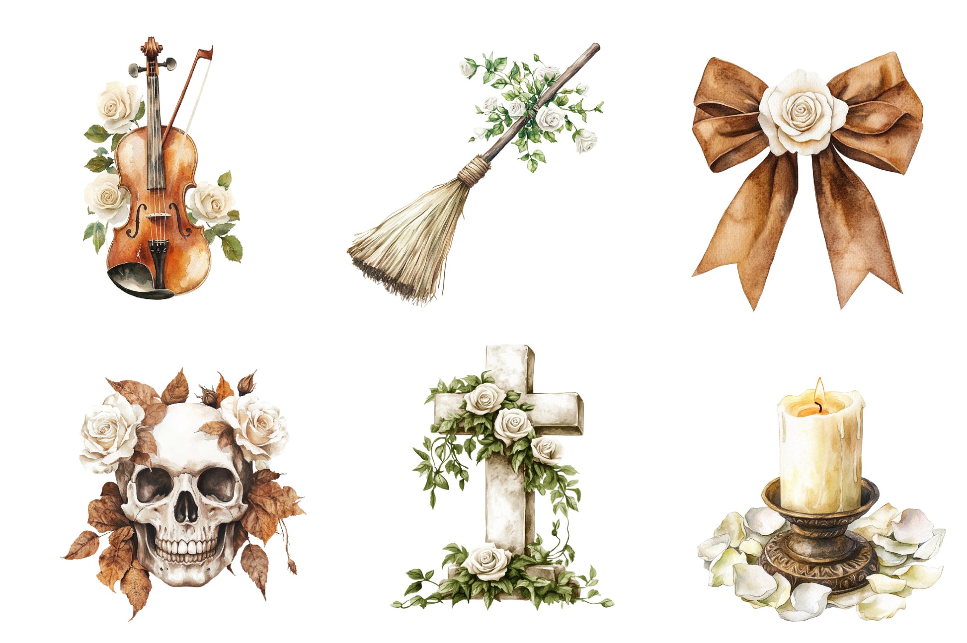 Brown Halloween & White Roses Clipart Bundle - CraftNest - Digital Crafting and Art