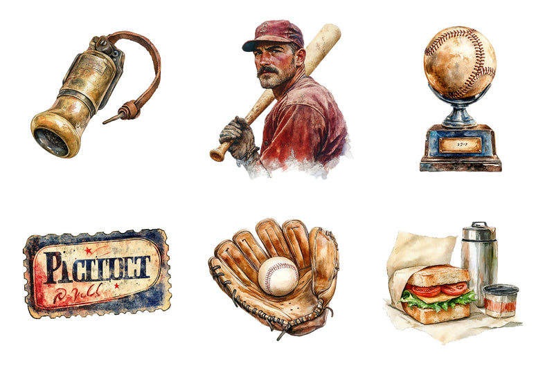 Vintage Baseball Game Day Clipart Bundle - CraftNest - Digital Crafting and Art