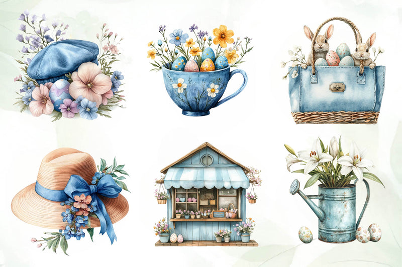 Blue Parisian Easter Clipart Bundle - CraftNest - Digital Crafting and Art