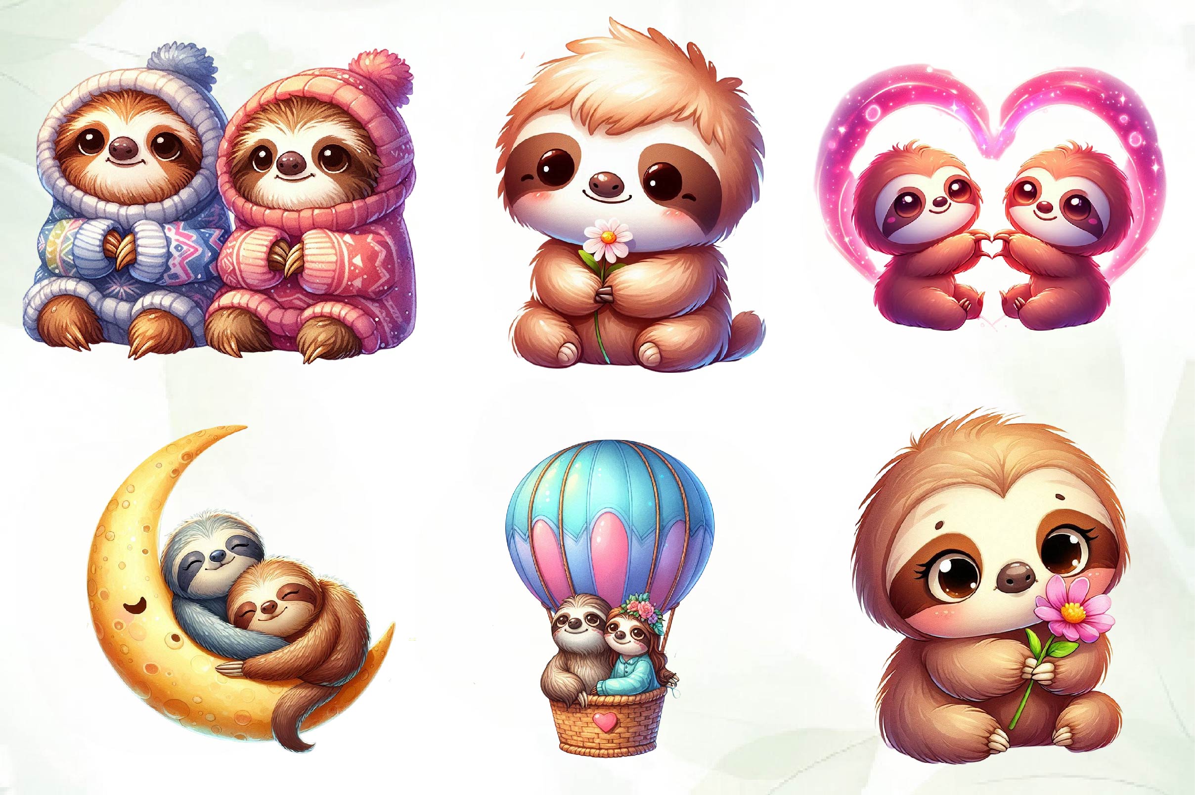 Cute Sloth Couple Water Color Clipart Bundle - CraftNest - Digital Crafting and Art