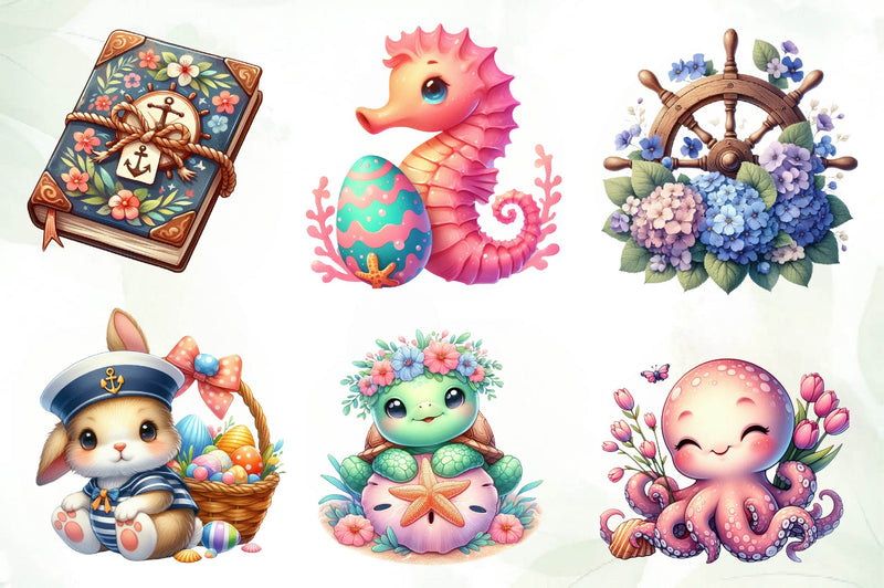 Cute Nautical Spring Clipart Bundle - CraftNest - Digital Crafting and Art