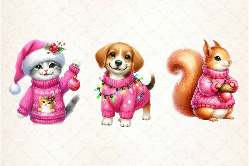 Pink Jumper Animals Christmas Clipart Bundle - CraftNest - Digital Crafting and Art