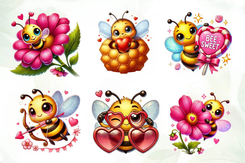 Peeking Valentine Bee Clipart Bundle - CraftNest - Digital Crafting and Art