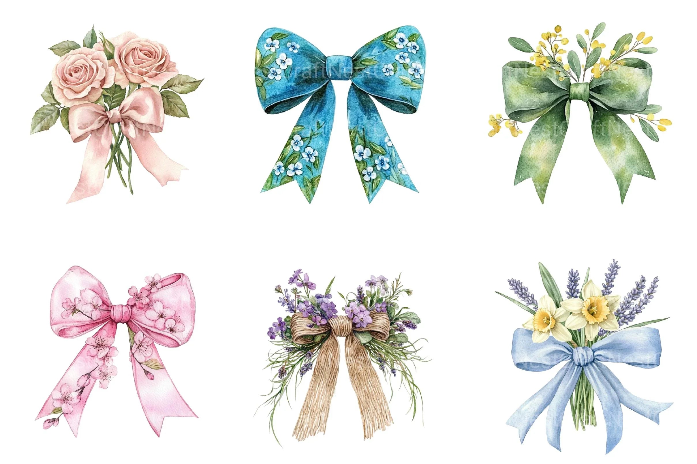 Spring Floral Bow Clipart - CraftNest - Digital Crafting and Art
