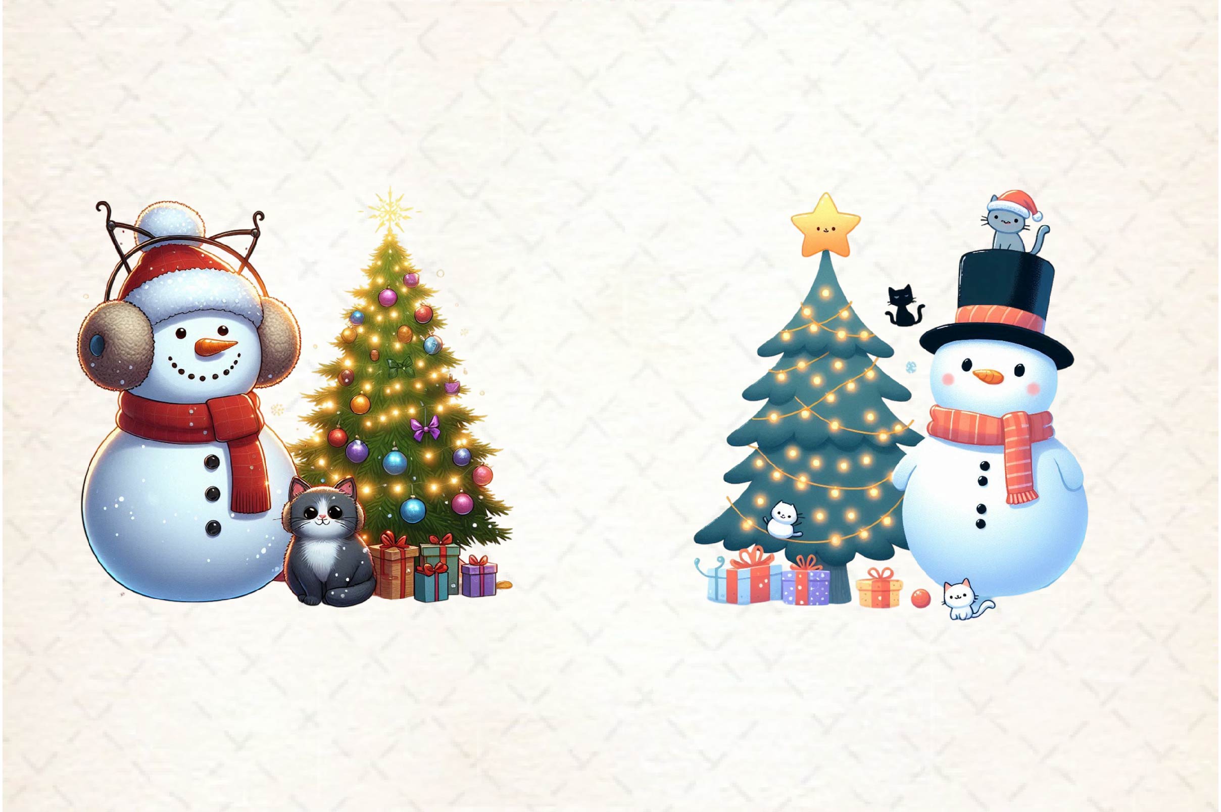 Christmas Snowman With Cats Clipart Bundle - CraftNest - Digital Crafting and Art
