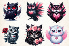Valentine Gothic Owls Clipart Bundle - CraftNest - Digital Crafting and Art