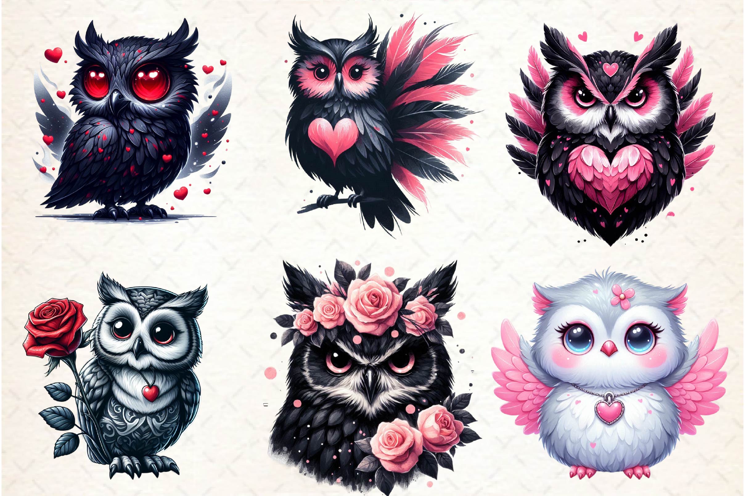 Valentine Gothic Owls Clipart Bundle - CraftNest - Digital Crafting and Art