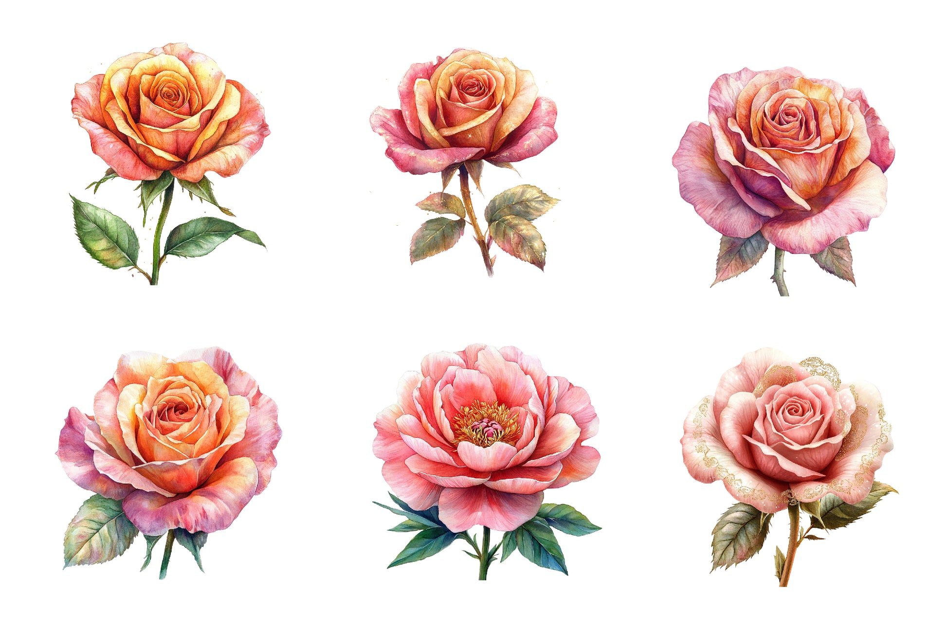 Pink And Gold Rose Clipart Bundle - CraftNest - Digital Crafting and Art