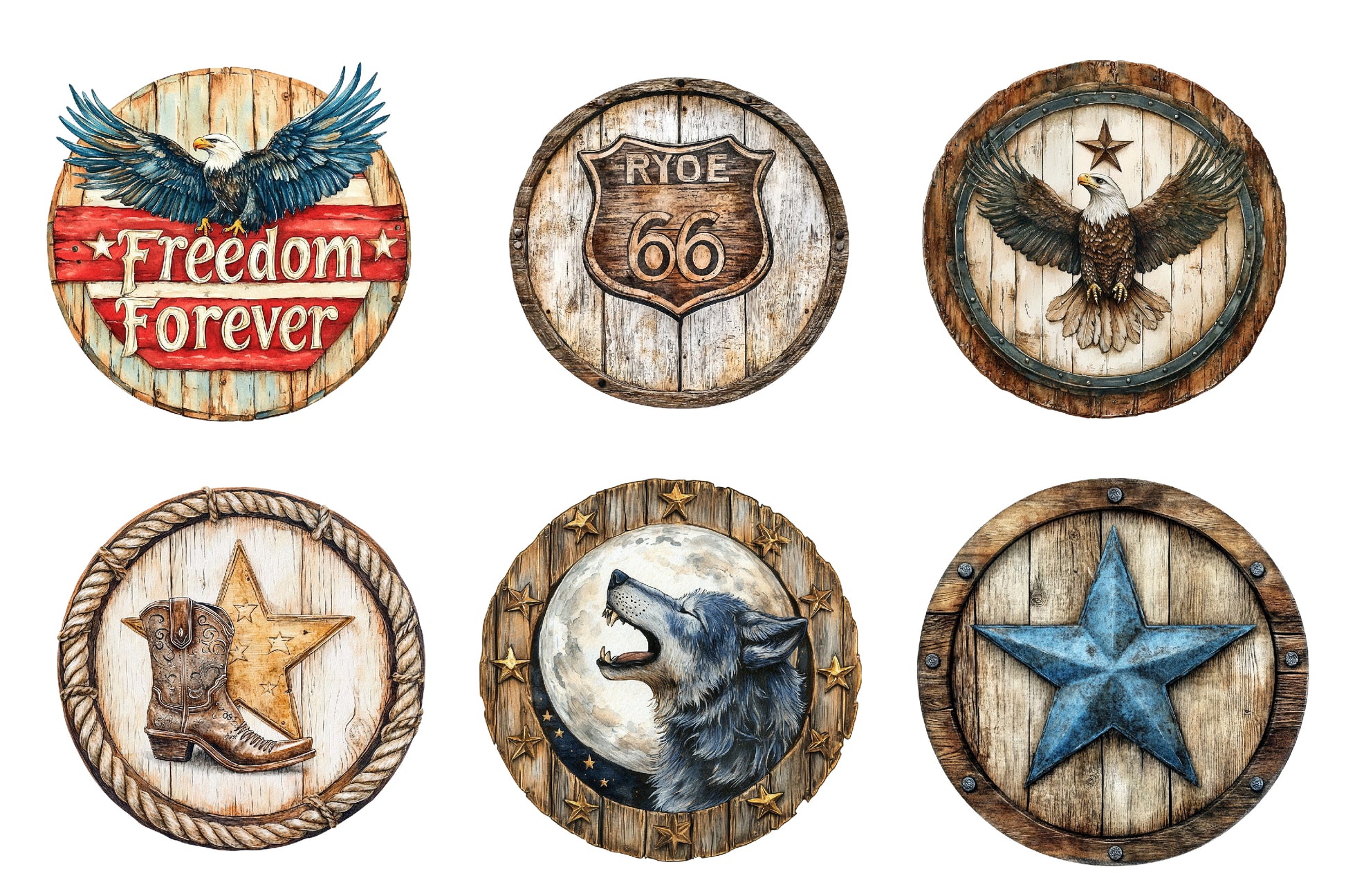 American Rustic Round Metal Wood Sign Clipart Bundle - CraftNest - Digital Crafting and Art