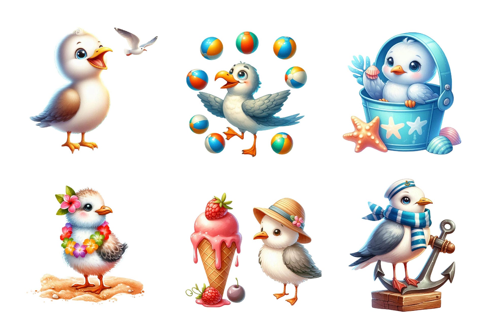 Summer Seagulls Clipart Bundle 1 - CraftNest - Digital Crafting and Art