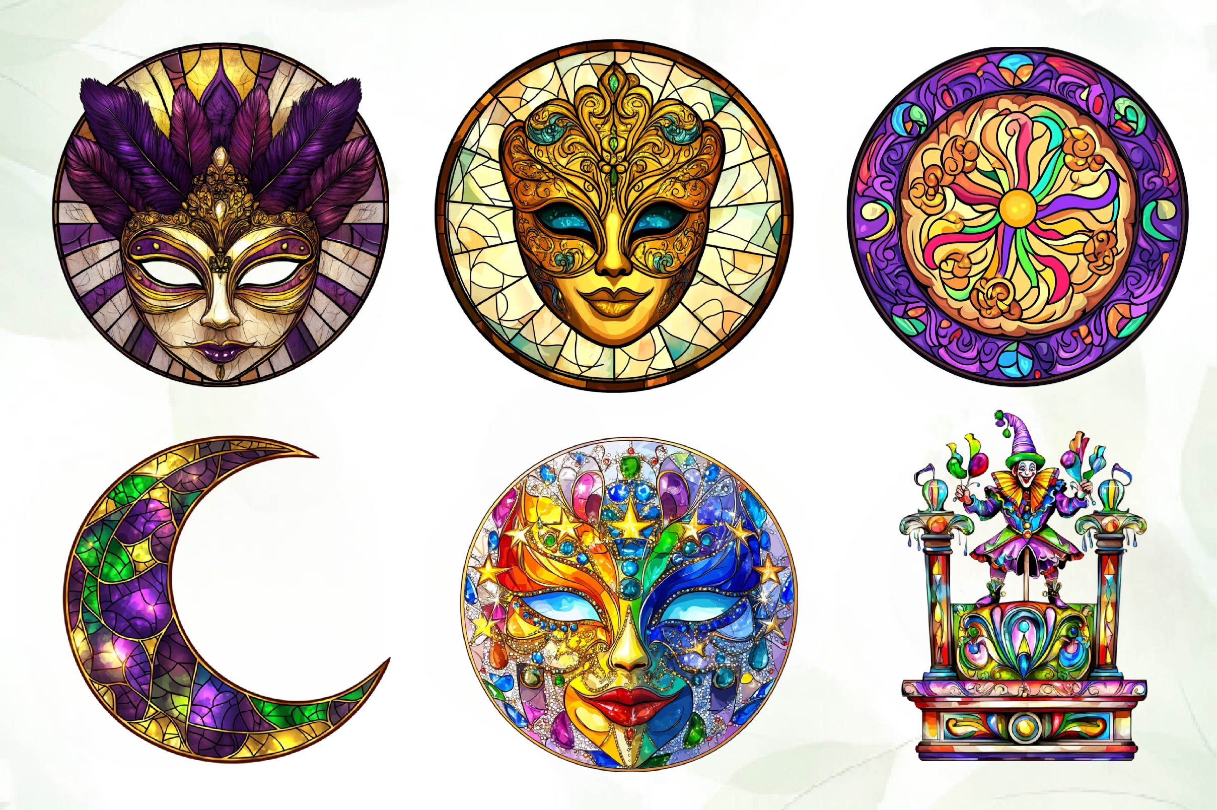 Round Stained Glass Mardi Gras Clipart Bundle - CraftNest - Digital Crafting and Art