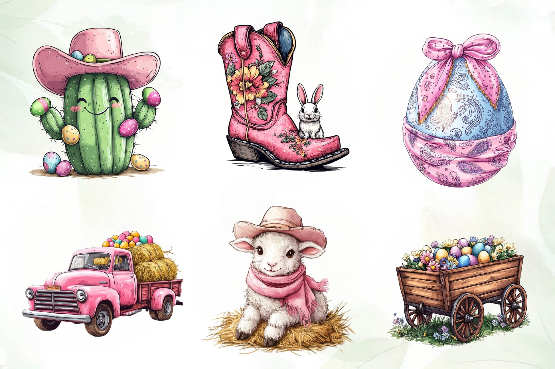 Vintage Pink Easter Western Clipart Bundle 1 - CraftNest - Digital Crafting and Art