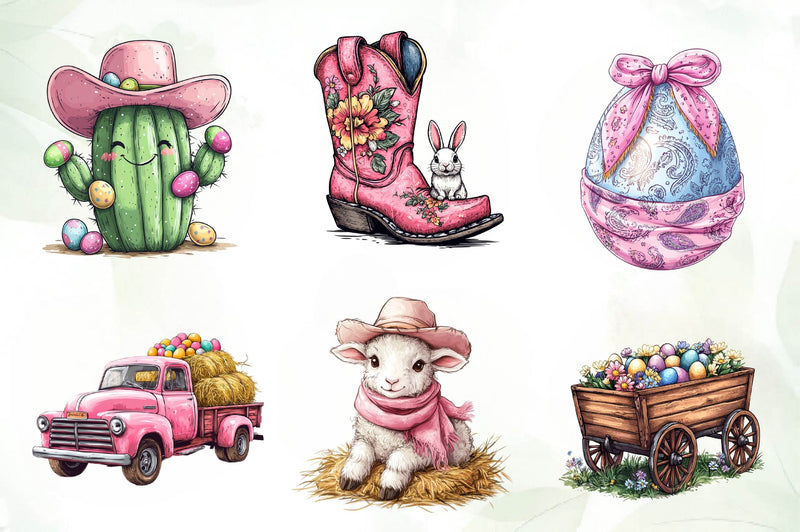 Vintage Pink Easter Western Clipart Bundle 1 - CraftNest - Digital Crafting and Art