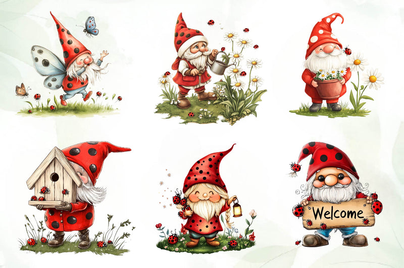 Lady Bug Gnomes Set Clipart Bundle - CraftNest - Digital Crafting and Art
