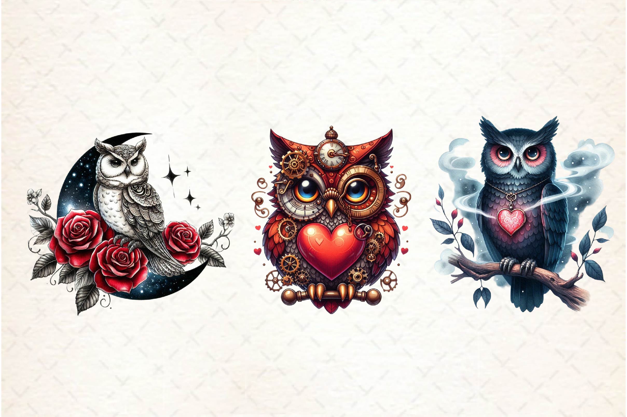 Valentine Gothic Owls Clipart Bundle 2 - CraftNest - Digital Crafting and Art