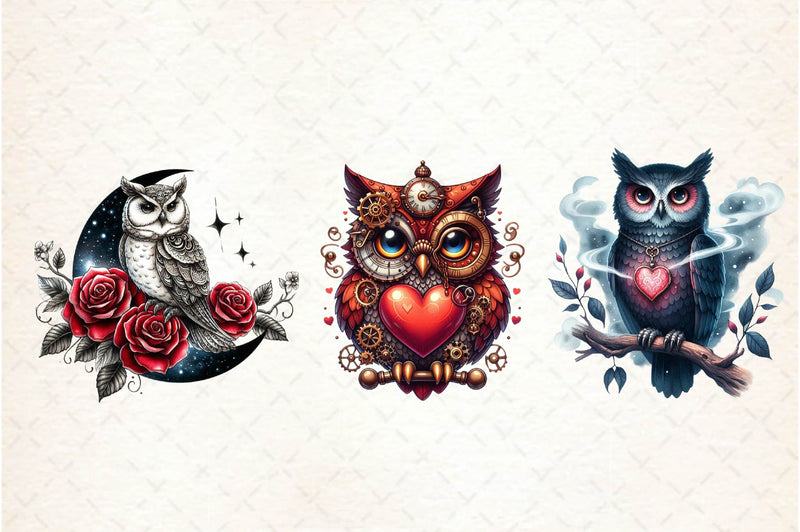 Valentine Gothic Owls Clipart Bundle 2 - CraftNest - Digital Crafting and Art
