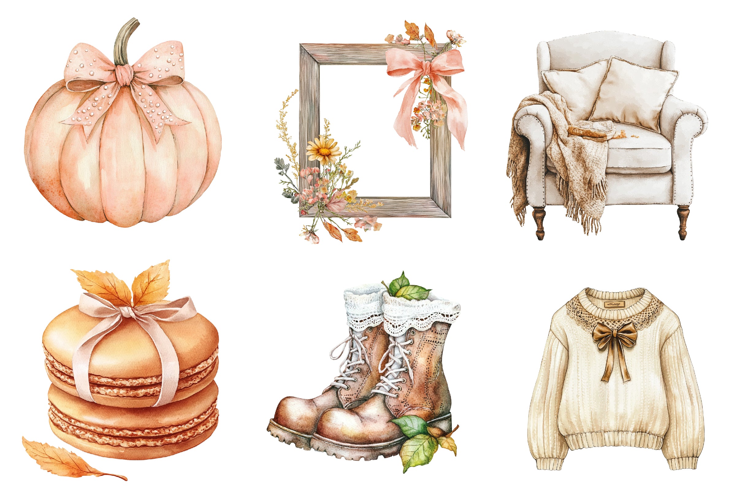 Neutral Rustic Coquette Fall Clipart Bundle 1 - CraftNest - Digital Crafting and Art